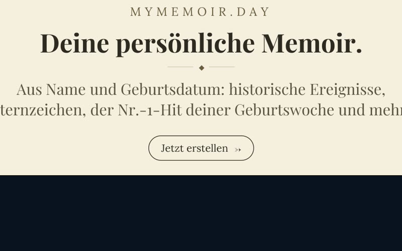 mymemoir.day: personalisierte Erinnerung aus Name und Geburtsdatum